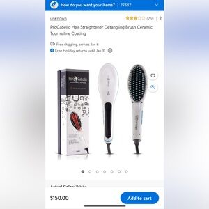 Procabello Luxury 5500 straightening brush in white NWT